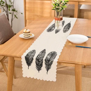 Karakalem Tüy Desenli Dikital Baskılı Modern Özel Tasarım Runner