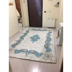 Yıldızhanem 4m² ve 6m² Krem Mavi Süngerli,lastikli,kaymaz,dijital Baskılı Yıkanabilir Halı Örtüsü