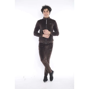 Erkek Spor Slimfit/Dar Kalıp Kalıp-Dik Yaka-4 Cepli Kadife Kumaş Kahve Eşofman Takımı - 6637