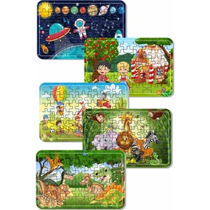 Uzay, Dinazor, Oyun, Hayvanlar 54 Parça Ahşap Puzzle Yapboz 5'li Set