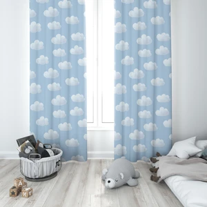 Şen Dekorasyon Mavi Zemin Bulut Fon Perde 2 Kanat