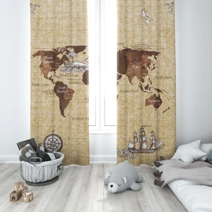 Şen Dekorasyon Harita Fon Perde 2 Kanat