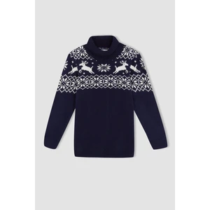 Erkek Çocuk Regular Fit Boğazlı Yaka Yılbaşı Temalı Geyik Figürlü Kazak S2779A621WN