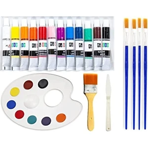 Yağlı Boya Seti 12 x 12 ml Tüp Yağlı Boya Fırça Seti + Zemin Fırçası + Palet