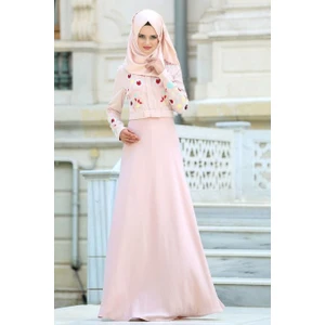 Neva Style  Neva Style - Çiçek Işlemeli Pudra Tesettür Elbise 7749PD