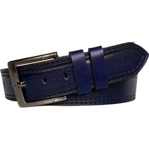 Deri Çift Dikiş Baskı Desenli Premium Lacivert Kot Spor Kemer 4.5 cm