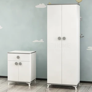 Garaj Home Yıldız 2 Kapaklı Dolap ve Kapaklı Komodin- Gri