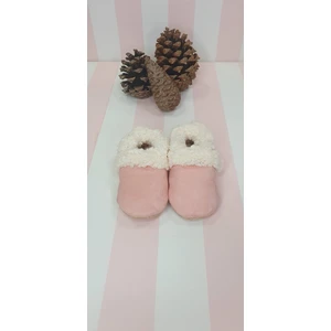 First Step Suni Yünlü Peluş Pembe Süet Kaydırmaz Taban Patik