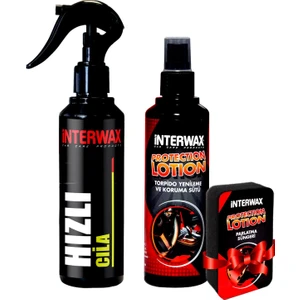 Interwax 2'li Oto Bakım Seti Hızlı Cila 230 ml + Torpido Yenileme ve Koruma Sütü 200 ml + Sünger