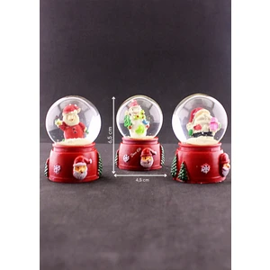 Hediye Filesi 3 Adet Yılbaşı Noel Baba ve Kardan Adam Temalı Mini Boy Işıklı Kar Küresi 6,5 cm A