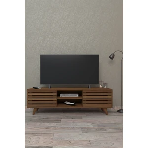 Tv Ünitesi Televizyon Sehpası Çift Kapaklı Raflı Ceviz Renk