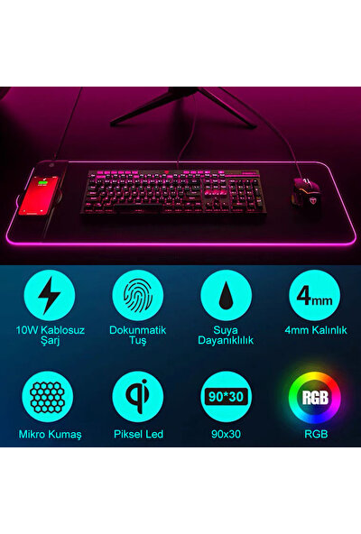 Xrades Rgb Mousepad 90X30 cm Rgb Sarjlı Oyuncu Gaming Mousepad Kablosuz Şarjlı