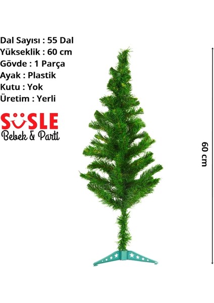 Süsle Bebek ve Parti 60 cm Yılbaşı Çam Ağacı - 41 Dallı ve Plastik Ayaklı