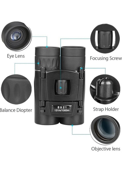 8X21 Güçlü Hd Dürbün Uzun Menzilli Katlanır Mini Teleskop Düşük Işık Gece Görüş Bak4 Kamp Içın Optik
