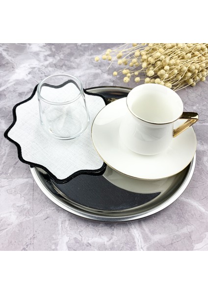 Siyah Renkli Oval Çiçek Nakışlı Kokteyl Peçetesi modelleri