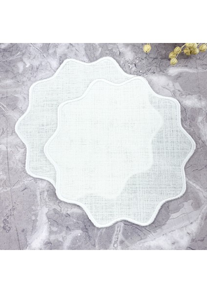 Beyaz Renkli Oval Çiçek Nakışlı 2'li Kokteyl Peçetesi