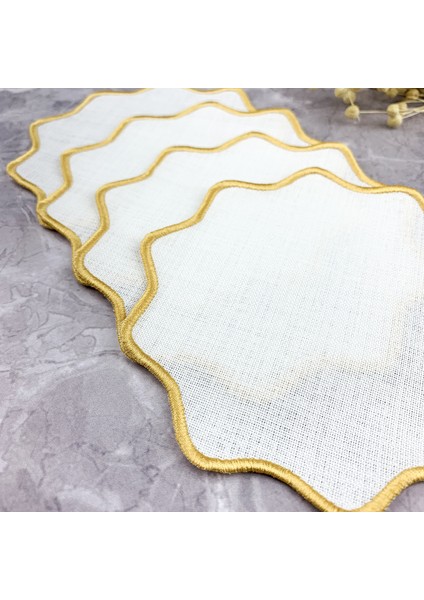 Gold Altın Renkli Oval Çiçek Nakışlı 4'lü Kokteyl Peçetesi fiyatları