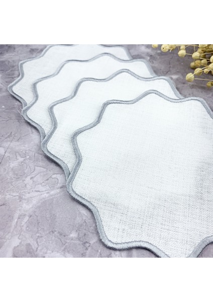 Gümüş Gri Renkli Oval Çiçek Nakışlı 4'lü Kokteyl Peçetesi fiyatları