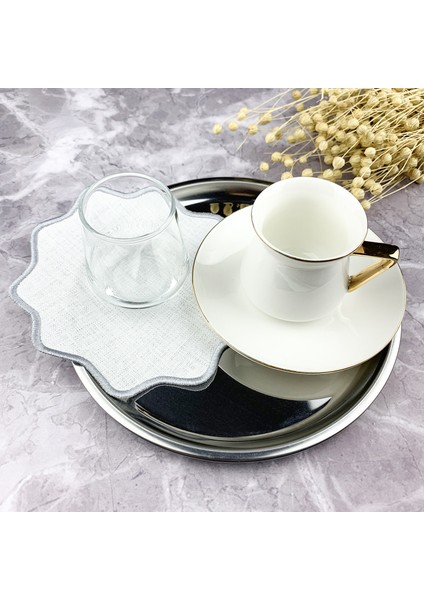 Gümüş Gri Renkli Oval Çiçek Nakışlı 4'lü Kokteyl Peçetesi modelleri
