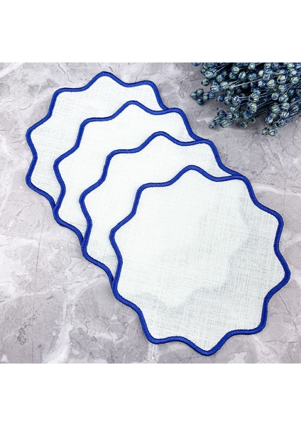 Mavi Renkli Oval Çiçek Nakışlı 4'lü Kokteyl Peçetesi
