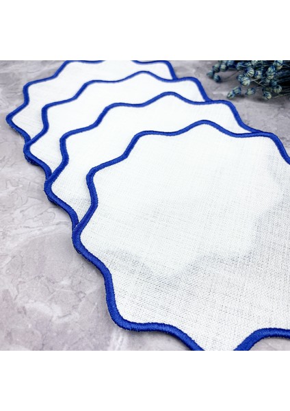 Mavi Renkli Oval Çiçek Nakışlı 4'lü Kokteyl Peçetesi fiyatları