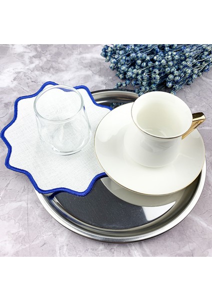 Mavi Renkli Oval Çiçek Nakışlı 4'lü Kokteyl Peçetesi modelleri