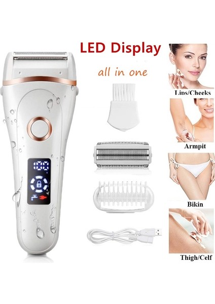 LED Ekranlı Kadın Tıraş Makinesi - Beyaz (Yurt Dışından)