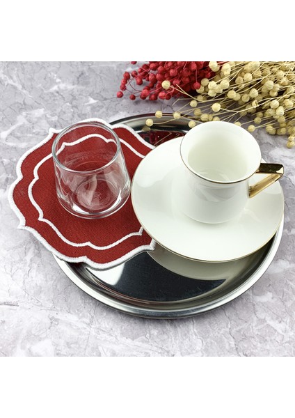 Bordo Renkli Beyaz Çift Sargı Nakışlı 4'lü Kokteyl Peçetesi fiyatları