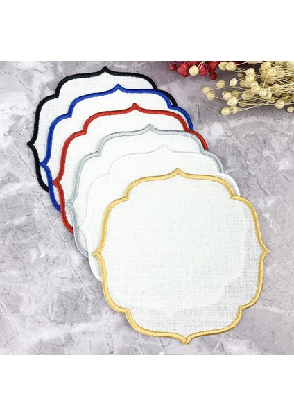 6 Renk Nakışlı Keten Efektli 6'lı Kokteyl Peçetesi