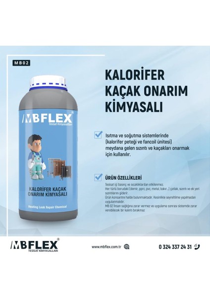 MB Flex MB02 – Isıtma ve Soğutma Sistemleri Kalorifer Kaçak Onarım Kimyasalı 1000 ml