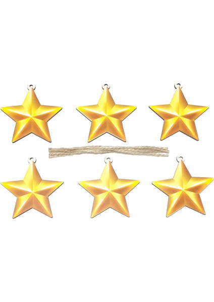 Funworld Yılbaşı Yeni Yıl Süsü Çam Ağacı Yıldız Süs Ahşap 9 cm 6'lı