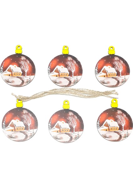 Funworld Yılbaşı Yeni Yıl Süsü Çam Ağacı Top Süs Ahşap 9 cm 6'lı