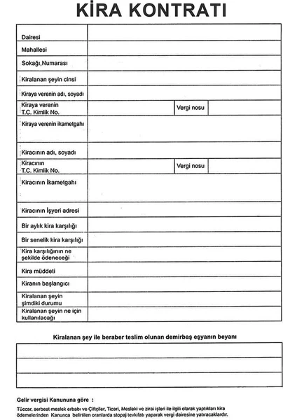 Kira Kontratı A3 10 Adet