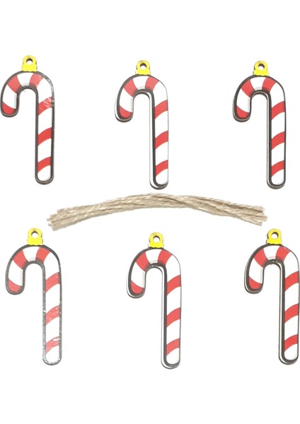 Funworld Yılbaşı Yeni Yıl Süsü Çam Ağacı Baston Süs Ahşap 10 cm 6'lı