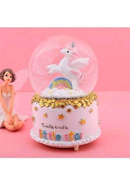 Gökkuşağı Üzerinde Unicorn Büyük Boy Püskürtmeli Işıklı Müzikli Motorlu Kar Küresi modelleri