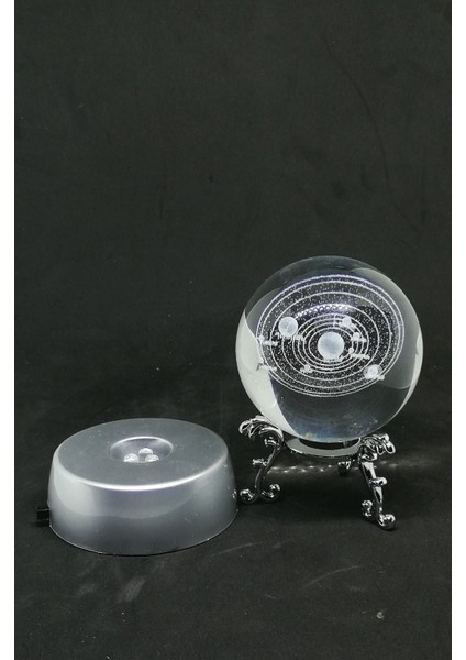 Güneş Sistemi Kristal Cam Küre Işıklı ve Standlı (Gümüş)