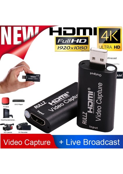 Mini Video Yakalama Kartı 4K 1080P USB 2.0 HDMI Video Yakalayıcı Kayıt Kutusu Fr Ps4 Oyun DVD Kamera Hd Kamera Kayıt Canlı Akış (Yurt Dışından)