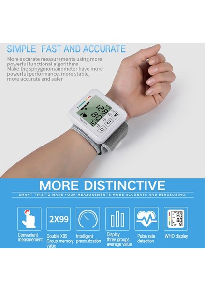 Tonometer Otomatik Bilek Dijital Kan Basıncı Monitörü (Yurt Dışından)