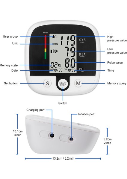 Ev Kullanımı Elektronik Kan Basıncı Monitörü Şarj Edilebilir Kan (Yurt Dışından)