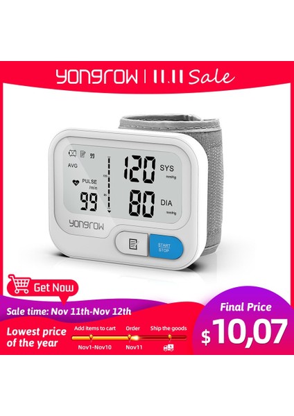 Yongrow Otomatik Dijital Bilek Tansiyon Monitörü (Yurt Dışından) indirimleri