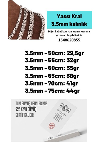 3.5mm Gümüş Erkek Kolye Yassı Ezme Kral Model