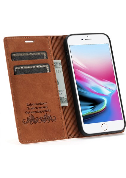 Retro Buzlu Cüzdan Cep Telefonu Kickstand Kılıfı iPhone Se 2-Se 2020 / iPhone 8-7 ile Uyumlu (Yurt Dışından)