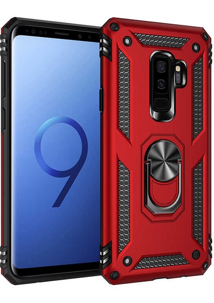 - Galaxy S9 Plus - Kılıf Yüzüklü Çift Katman Zırh Tank Vega Kapak