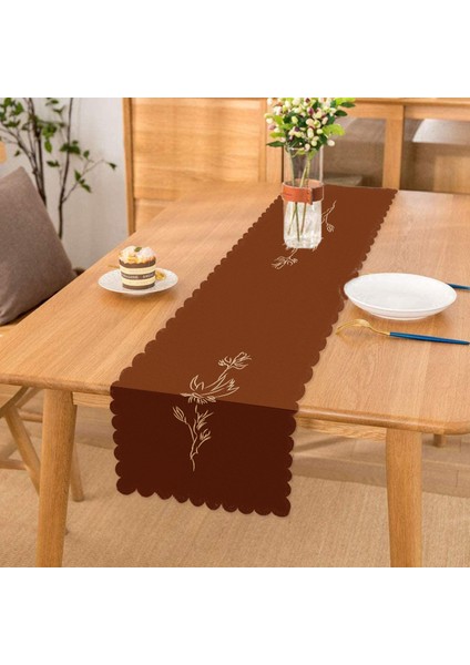Real Homes Kahve Zemin Minimalist Çizimli Dijital Baskılı Modern Runner