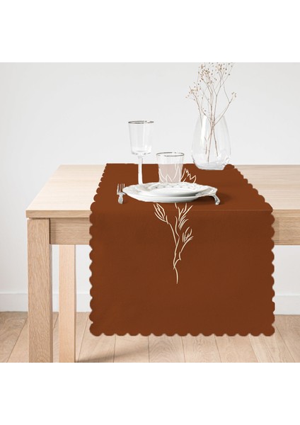 Real Homes Kahve Zemin Minimalist Çizimli Dijital Baskılı Modern Runner
