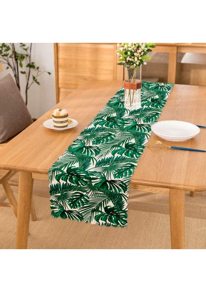 Mint Yeşili Kavaniçe Motifli Dekoratif Runner