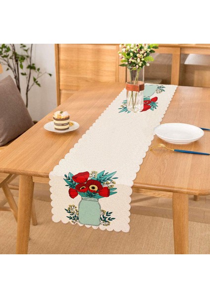 Saksıdaki Çiçekler Temalı Dijital Baskılı Runner