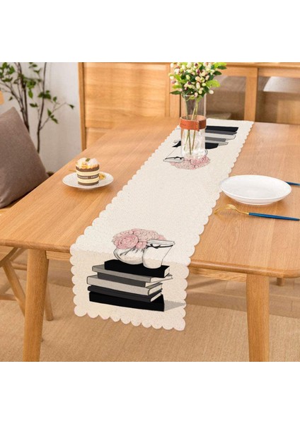Gül Kitap ve Kahve Tasarımlı Dijital Baskılı Runner