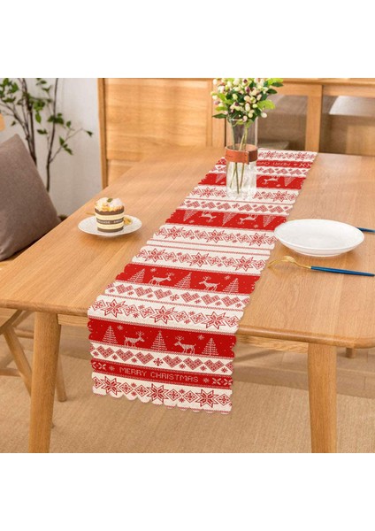 Kanaviçe Christmas Tasarımlı Dijital Baskılı Modern Runner
