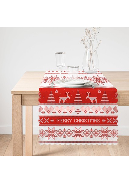 Kanaviçe Christmas Tasarımlı Dijital Baskılı Modern Runner fiyatları